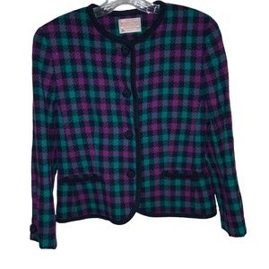Vintage Pendleton Navy Green Purple Tartan Plaid Blazer Size 10P